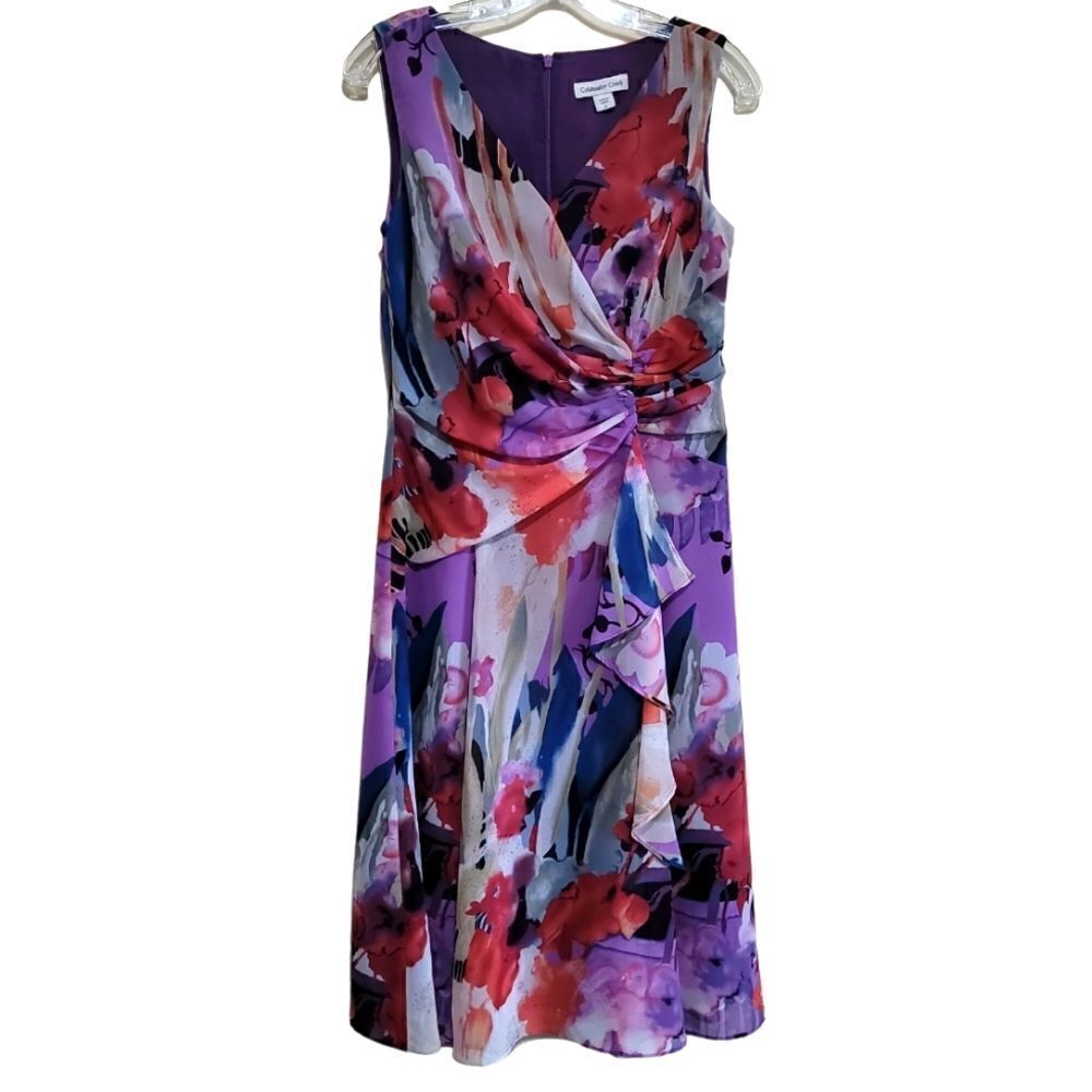 Coldwater Creek Purple Multicolored Floral Print V-neck Dress Sz 6 - Picture 4 of 10